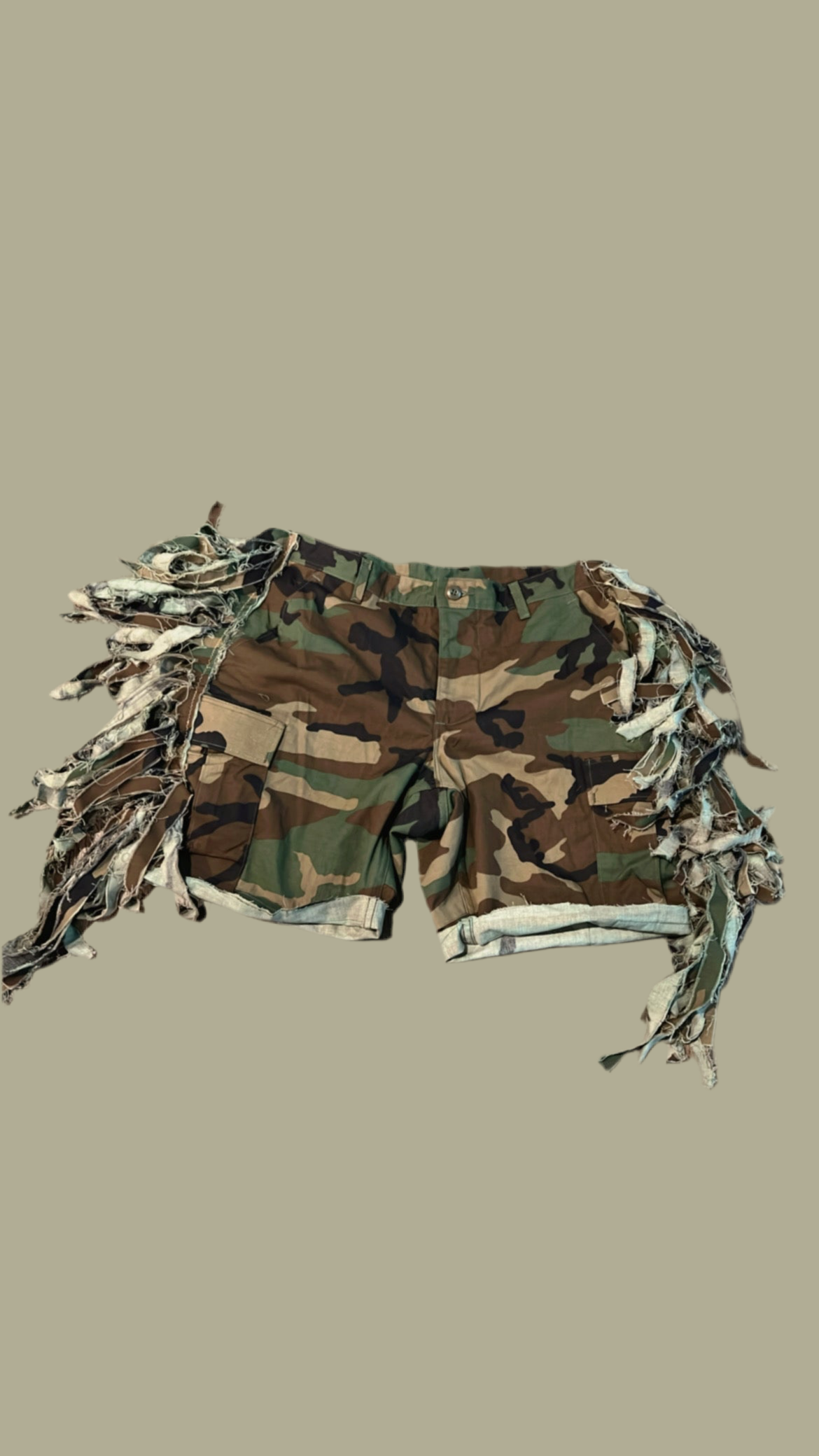 Camo Fringe Cargo Shorts