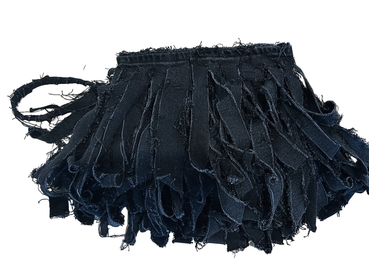 Black Denim Fringe Handbag
